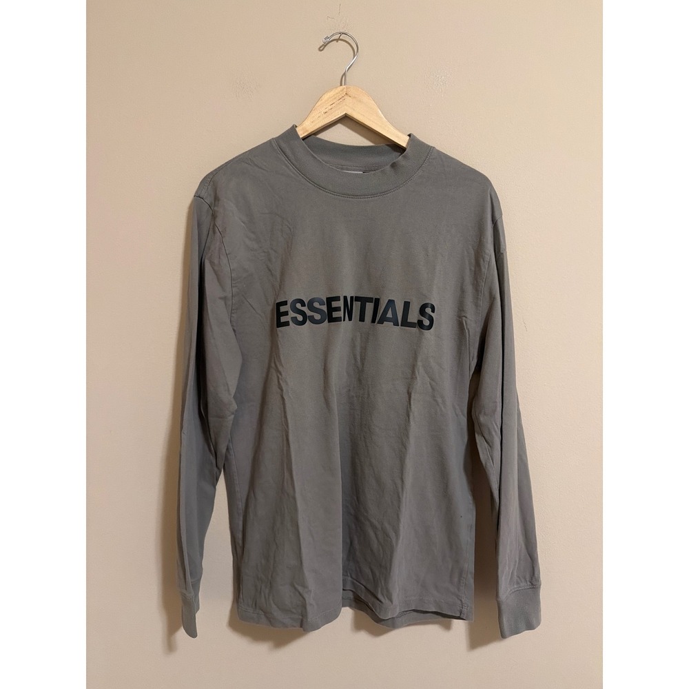 Fear of God Essentials Long Sleeve T-Shirt Grey Logo Mock Neck Mens Medium